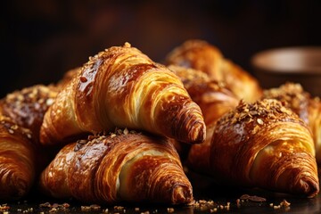Closeup photo of zaatar croissants with empty space - obrazy, fototapety, plakaty