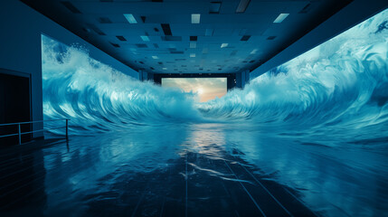 movie theater in the night With real waves