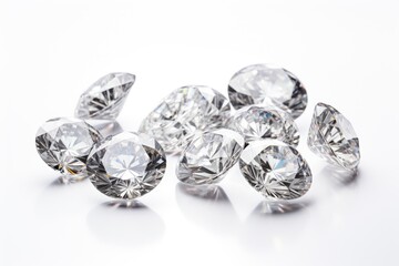 Cluster of diamonds on white backdrop