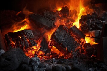 Coal burning in fireplace