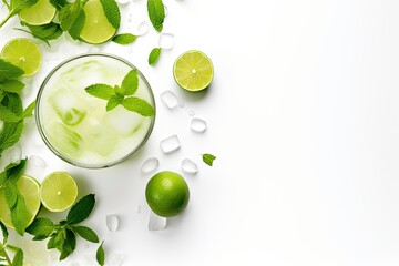 Cocktail concept with shaker and lime on white background