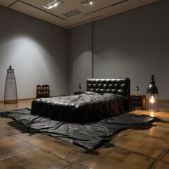 Luxurious Bedroom Setting with Elegant Black Bedding