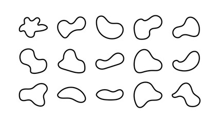 Outline blob shapes, fluid or liquid round abstract elements. Black simple blotch water forms. Vector illustration.