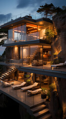 Fototapeta na wymiar Exterior of luxury villa on cliff