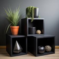 Contemporary Shelving Decor with Plants and Textured Vase