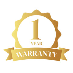 1 year warranty logo with golden shield and golden ribbon.Vector illustration.