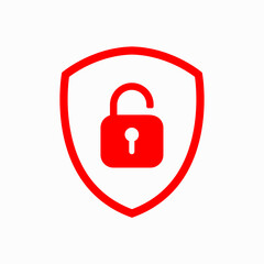 Lock or unlock padlock symbol with shield. Sign unlock on a white background. Vector illustration.