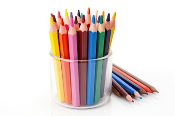 Fototapeta premium Colored pencils organized in a case on a white backdrop