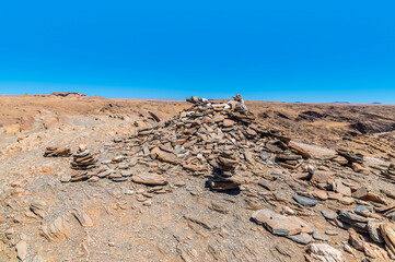 A view of a rock pile in the Kuiseb Pass in the Namib-Naukluft National Park, Namibia in the dry season