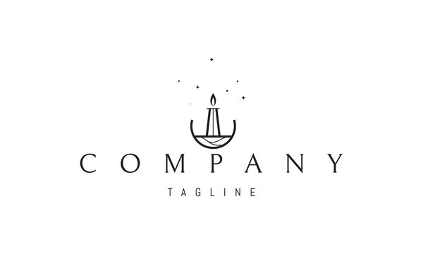 A vector logo with an abstract image of a lighthouse with a candle on top.