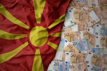 colorful waving national flag of macedonia on a euro money background. finance concept
