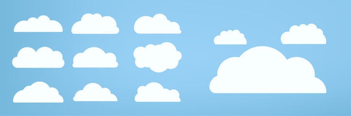 Group of white clouds object used in cloud concepts, clouds element, clouds object, clouds caroon style designs