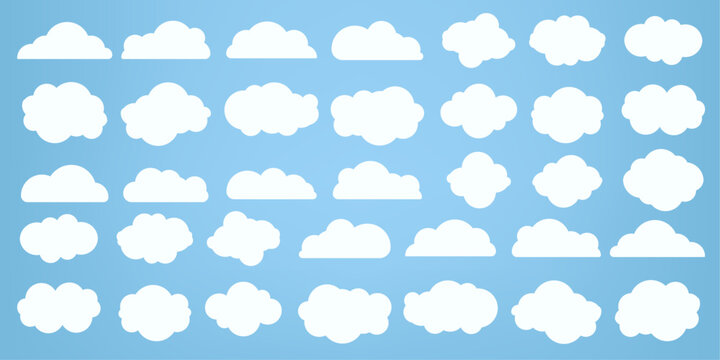 Group of paper cut of white clouds, clouds element and Group of clouds caroon style, in a flat design and white clouds