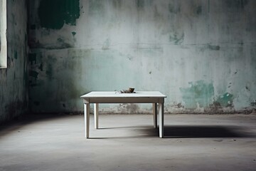 An unoccupied table in a vacant space for editing product images. Generative AI