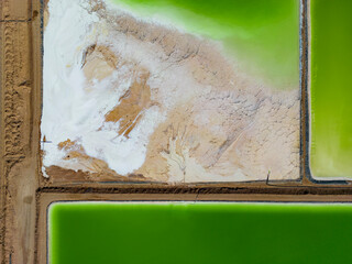 Abstract aerial close up of lithium fields or evaporation ponds in the Atacama desert, South...
