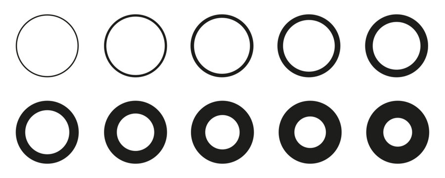 Circle set from thin to thick line, set of geometric shapes form, circle icons collection, different version - stock vector
