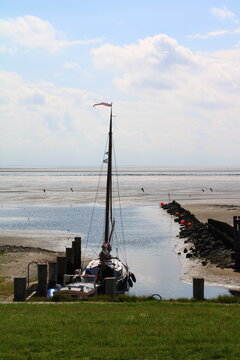 Sailing boat in the harbor of Neuwerk