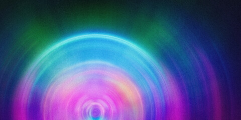 Glowing neon colors grainy background pink blue purple green glowing circle swirl radiant banner poster backdrop design