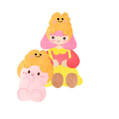 Pink Short Haired Girl With A Bunny