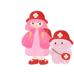 Pink Short Haired Girl With A Bunny