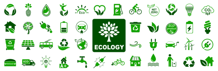 Foto op Canvas Set ecology icons, carbon neutral, net zero, eco planet green signs, nature eco symbol – stock vector © dlyastokiv