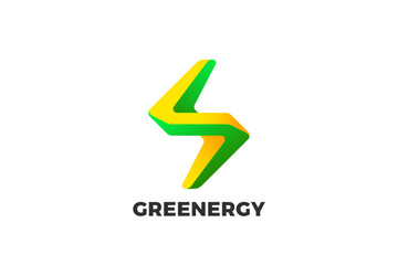 Green Energy Logo Flash Lightning Bolt Innovative Design Vector template. Power Technology Logotype icon tech.