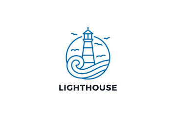 Lighthouse Logo Abstract Design Vector template Linear Outline Style.