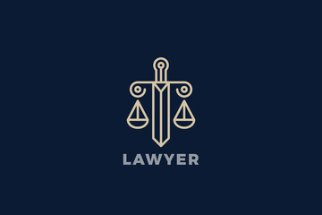 Lawyer Attorney Scales with Sword Logo Legal Protection Vector template.