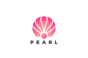 Seashell Logo Shell Pearl Wedding Luxury Fashion Design style Vector Template. Cosmetics Beauty Spa Salon Logotype concept icon.