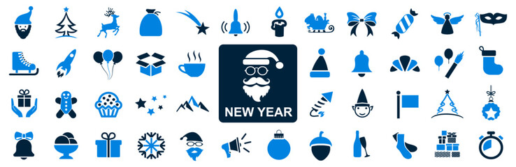 New Year icons set №1, Christmas holidays icon big set in flat style collection – stock vector