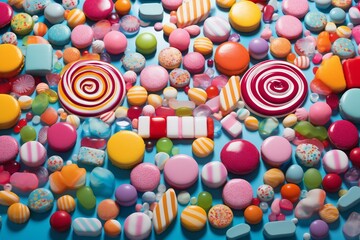 Fototapeta na wymiar Vibrant medication and sweet treats form an artistic pattern. Generative AI