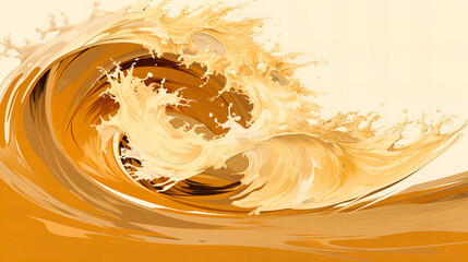 Golden Wave Abstract Artwork Capturing Dynamic Motion and Fluidity in a Warm Color Palette