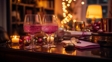 Fototapeta na wymiar glass of champagne on the table at dinner