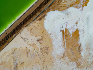 Abstract aerial close up of lithium fields or evaporation ponds in the Atacama desert, South...