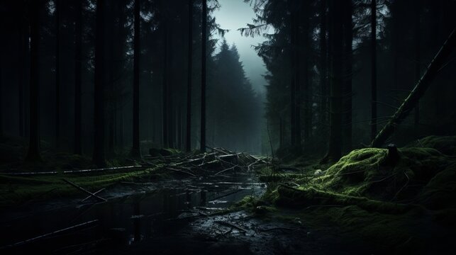 abandoned dense dark forest.