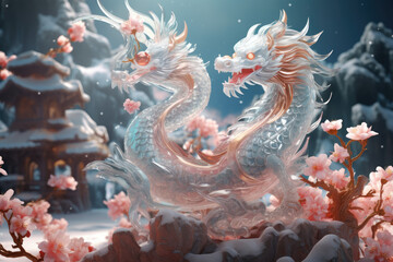 Fototapeta na wymiar Happy chinese new year 2024 banner or poster, year of dragon zodiac