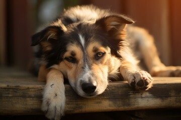 adorable mixed-breed dog resting. Generative AI