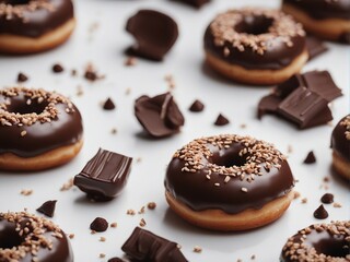 close-up of  delicious looking chocolate donut with a decorative blurry light background

