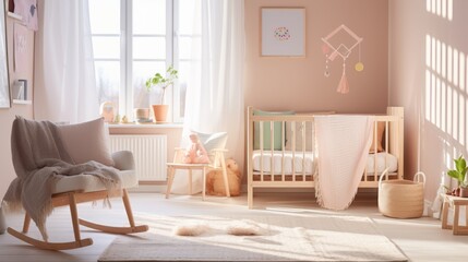 Nursery room featuring a white crib soft pastel wall