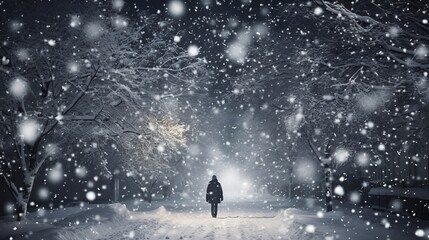 Obraz premium cold winter day snowflakes were falling on the street