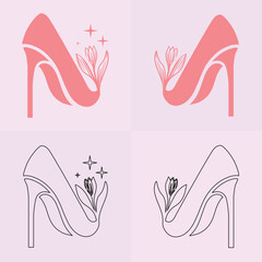 High heels shoe vector icon, Women's shoe glyph icon. Symbol, logo illustration.Woman shoes vector icons isolated on pink background.Fashion footwear design.Shoes collection