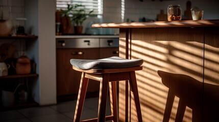 Close up modern bar stool and kitchen island 