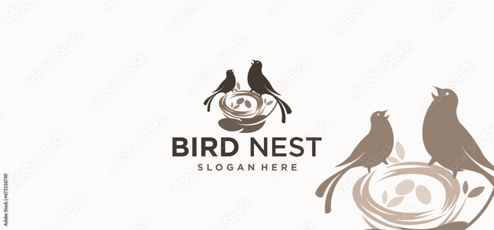 Wall mural vector natural bird's nest logo, natural root and leaf bird's nest logo