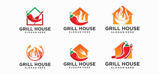 collection of barbecue restaurant logos, Hot Girl Logo, spicy food vector