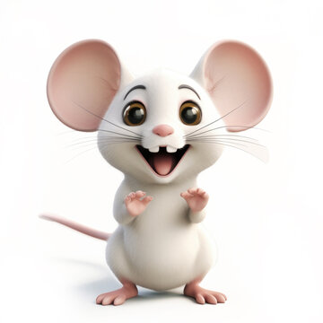 Cute Cartoon White Mouse Isolated On a White Background 