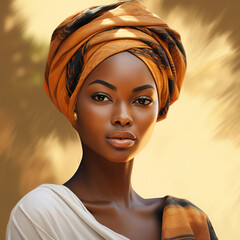 beautiful Ethiopian woman with a turban on her head. african-American model, ethnic female portrait. - obrazy, fototapety, plakaty