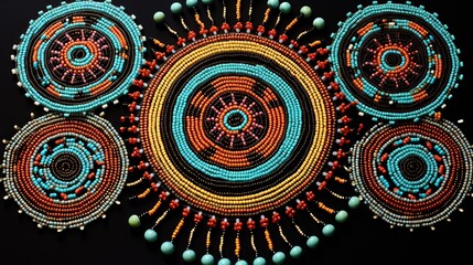 patterns of colored beads on a black background. - obrazy, fototapety, plakaty