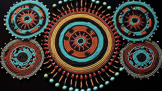 patterns of colored beads on a black background.