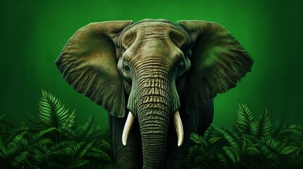 African elephant on green background.
