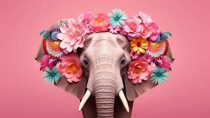 African elephant on pink background.